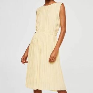 Mango Butter Yellow Cream Pleated Midi Dress